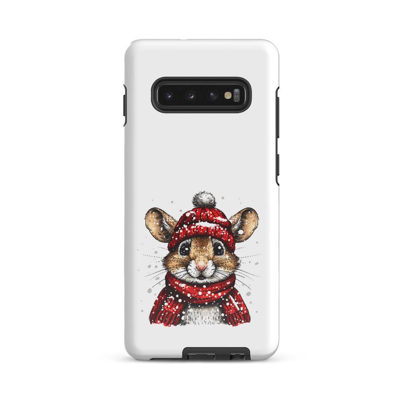 Tough Case for Samsung, Mouse wearing red winter hat and scarf in the snow, xg8dl3
