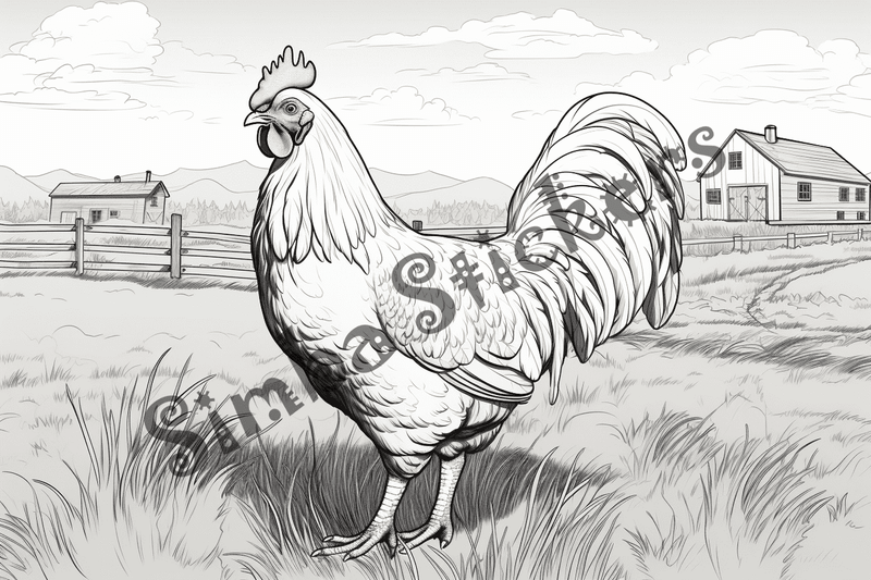 Colouring pages, bundle of chicken roosters, 10 images