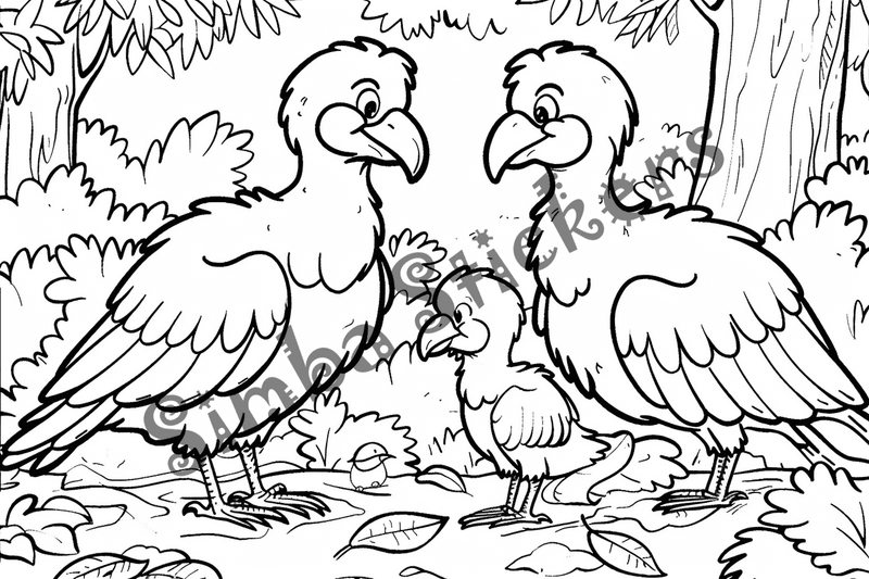 Colouring pages, bundle of vultures witch chicks, 10 images, zopkfy
