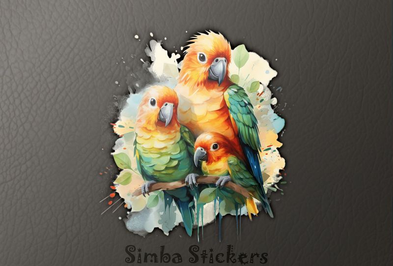 Parrots in love perching with youngling, nwgcer