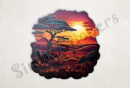 African Savanna landscape, under red sunset