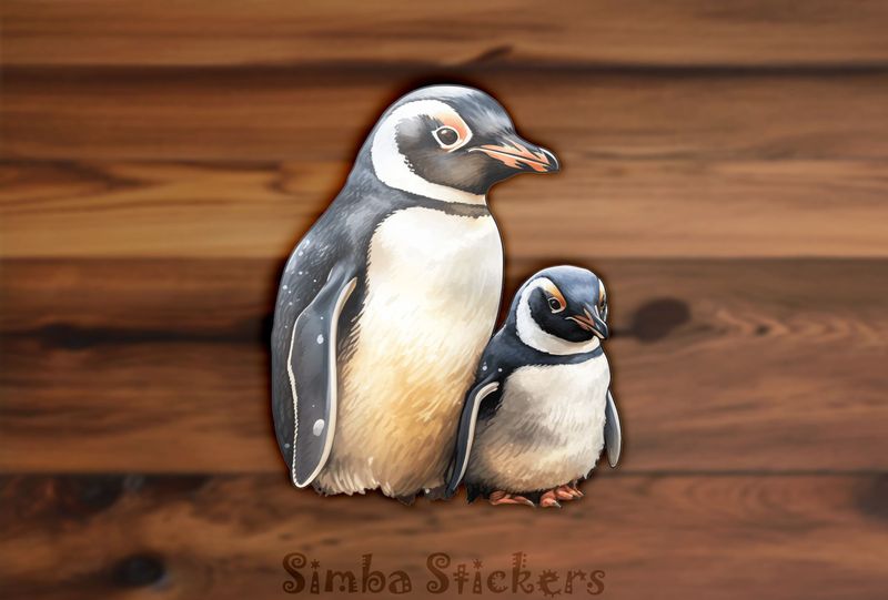Penguin with youngling, watercolour, o6euv4