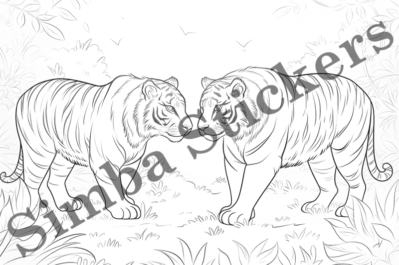 Colouring pages, bundle of tigers in love, 10 images