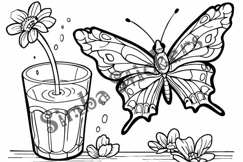 Colouring pages, bundle of butterflies around glasses, 10 images