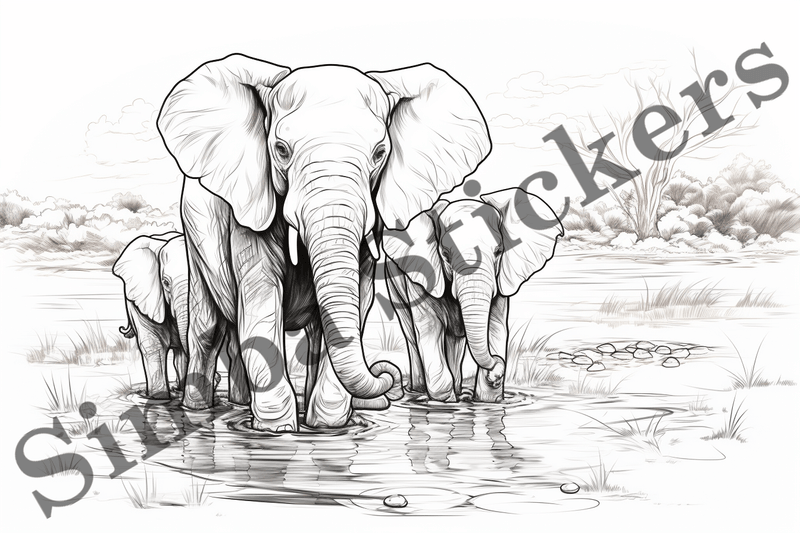 Colouring pages, Bundle of elephants, 25 images