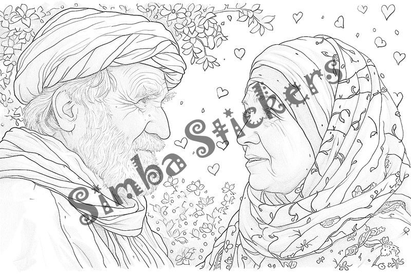 Colouring pages, bundle of people, elderly and grandparents with children, 50 images