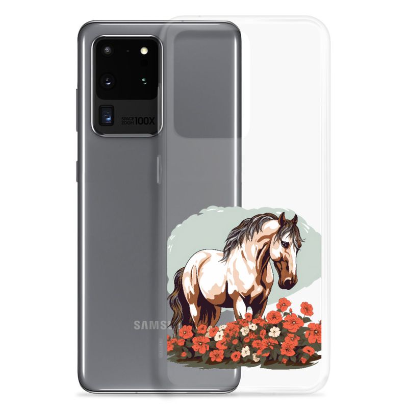 Clear Case for Samsung, Brown horse in field of red flowers, n4w2fj