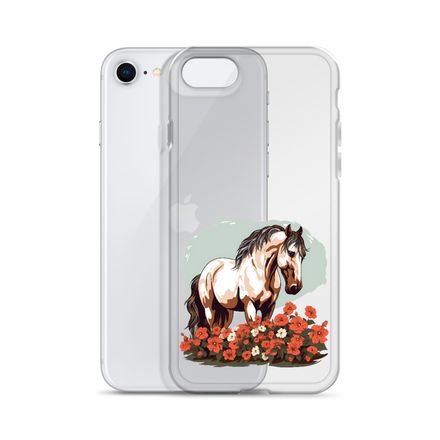 Clear Case for iPhone, Brown horse in field of red flowers, n4w2fj