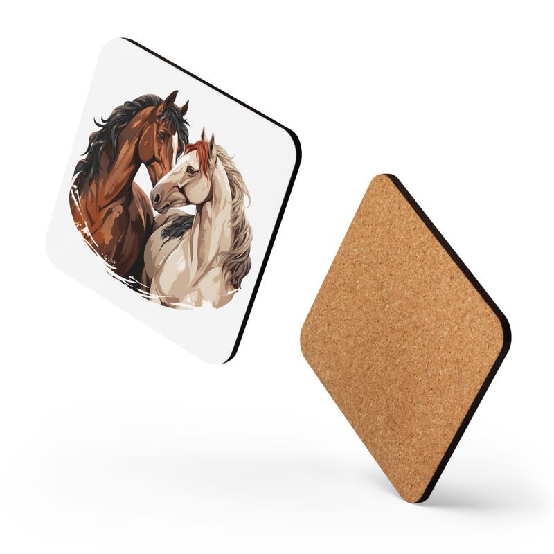 Cork-Back Coaster, Horses nose-to-nose, jbgjpy