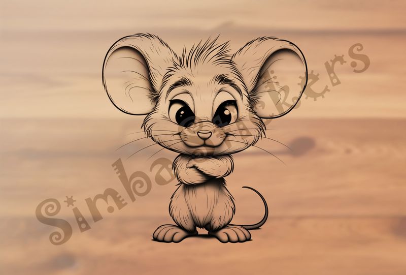 Mouse bemused with arms folded, outline art