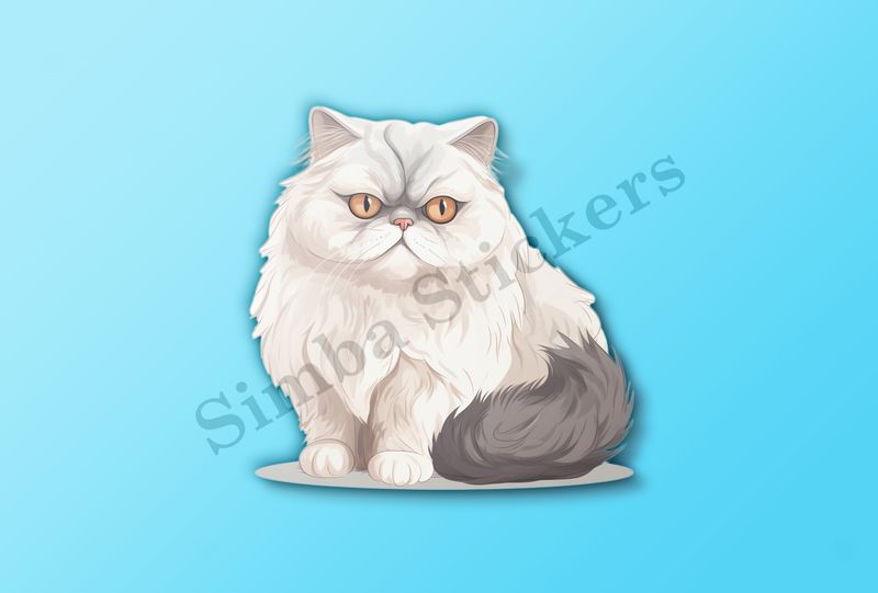 Persian cat, white and grey  , watercolour