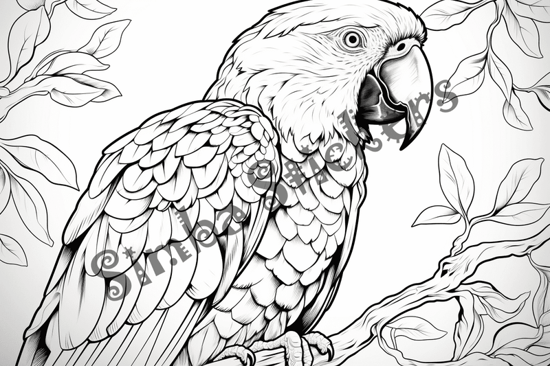 Colouring pages, bundle of parrots, 25 images