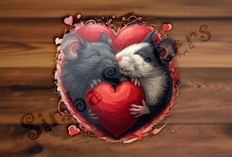 Mice in love holding onto smaller Valentine&#x27;s heart tightly, inside larger heart