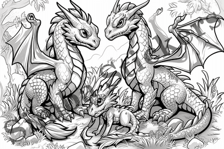Colouring pages, bundle of dragons, 25 images