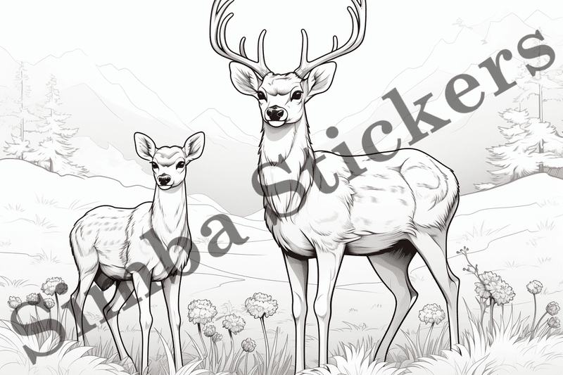 Colouring pages, bundle of deer, 25 images