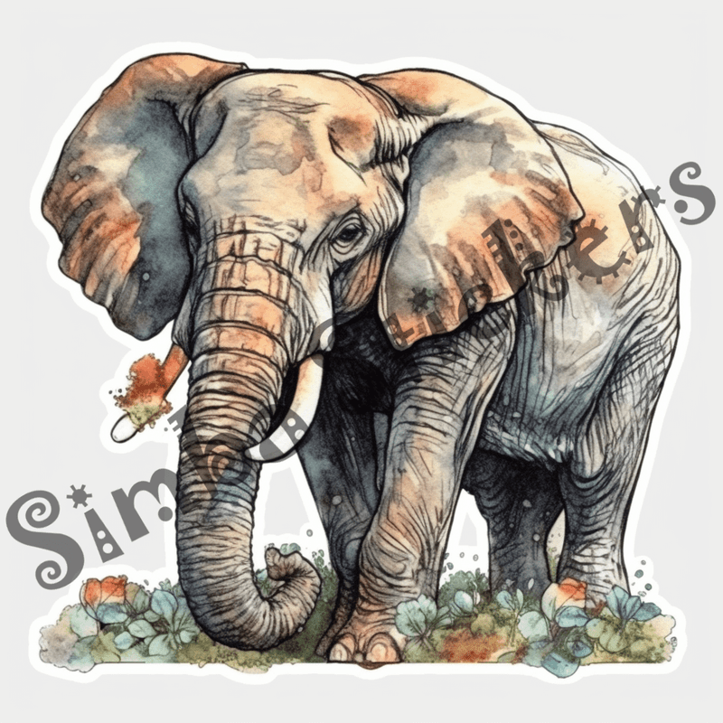 Elephants, watercolour, image set, 25 images, fqfyyp