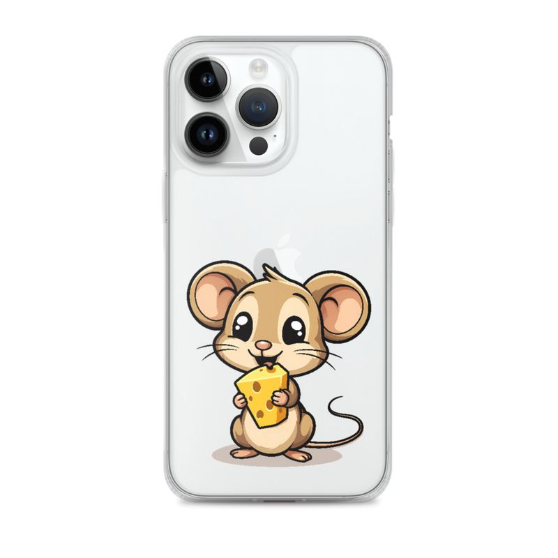 Clear Case for iPhone, Small Mouse happily licking large chunk of cheese, pqapy6