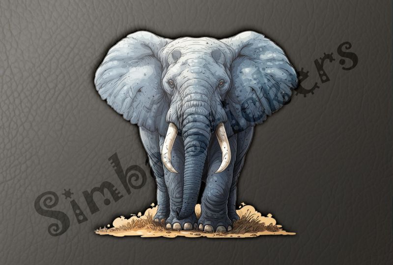 Elephant ears wide-open standing on brownish-goldish ground, watercolour