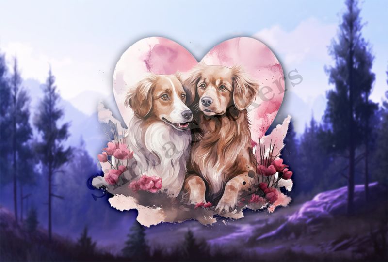 Dogs in love, watercolour