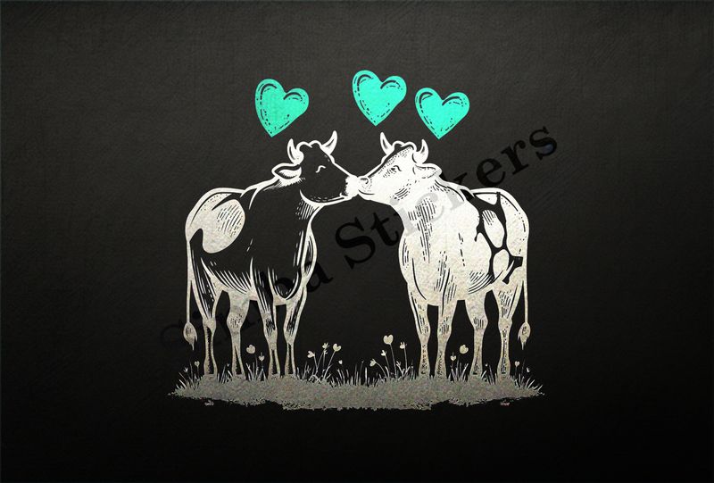 Cattle, bull and cow in love, both black and white  , outline art