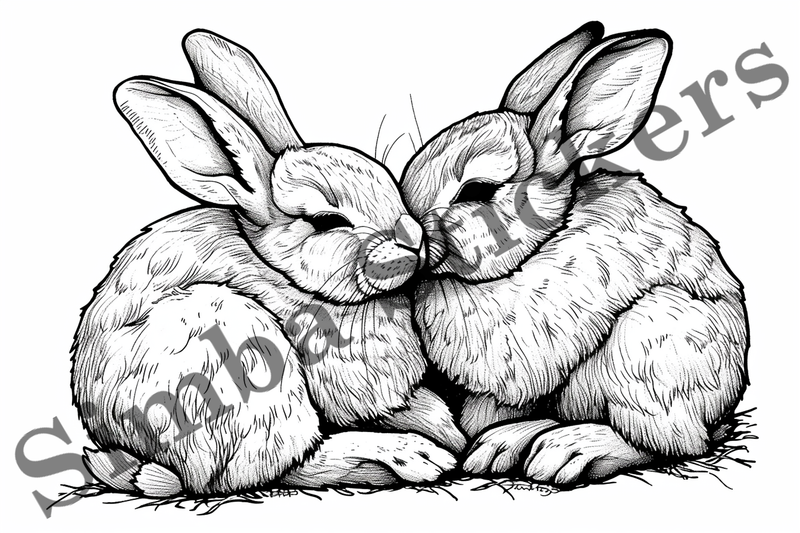 Colouring pages, Bundle of hares in love, 10 images