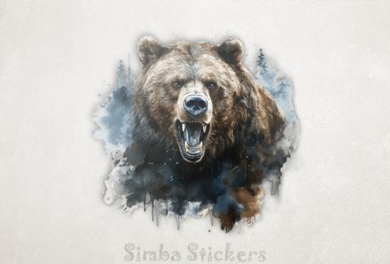 Bear charging angrily, watercolour, sltgjb