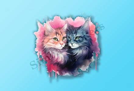 Cats cuddling, watercolour