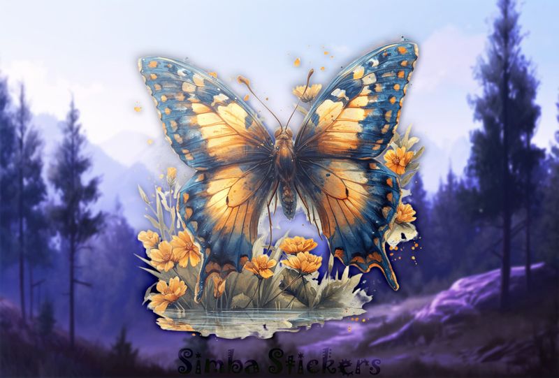 Butterfly floating above a river, watercolour, imewbc