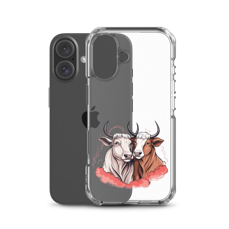Clear Case for iPhone, Bull and cow, romantic, reddish clouds, qoucds
