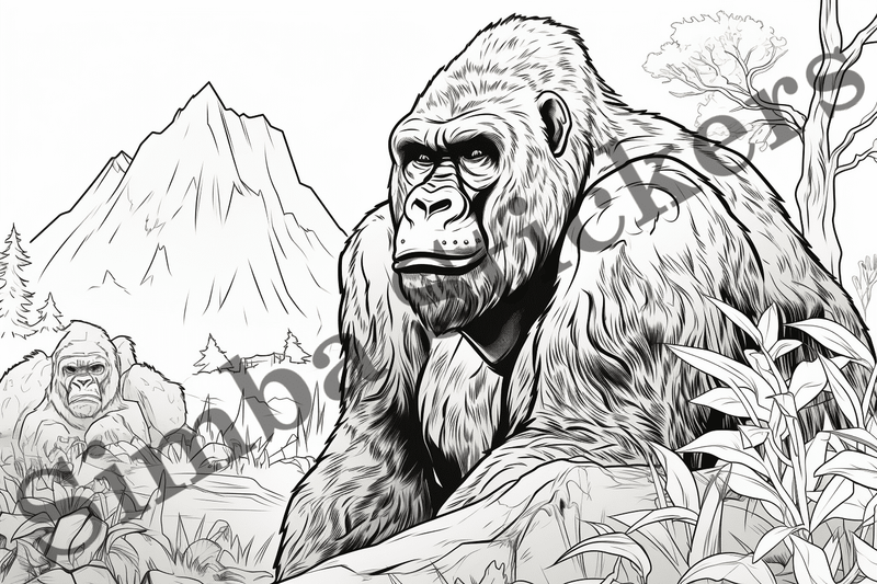 Colouring pages, bundle of gorillas, 25 images