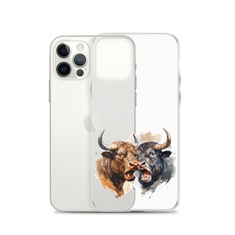 Clear Case for iPhone, Bulls facing up to each other, watercolour, dx5eff
