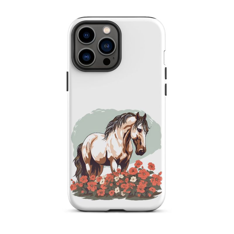 Tough Case for iPhone, Brown horse in field of red flowers, n4w2fj