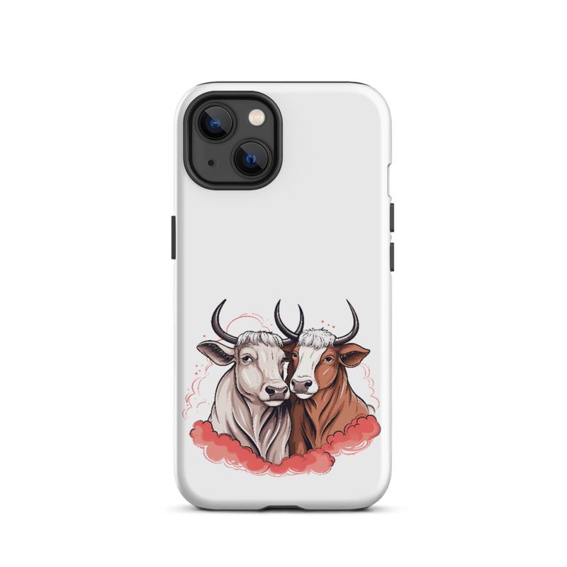Tough Case for iPhone, Bull and cow, romantic, reddish clouds, qoucds