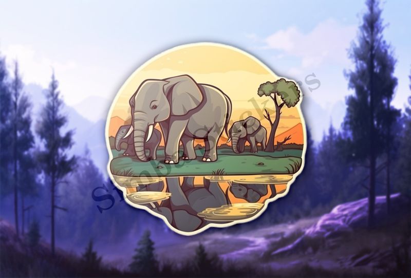 African elephant with calves in the Savanna