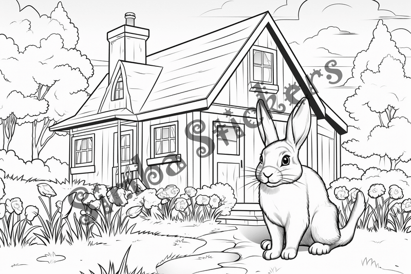 Colouring pages, bundle of rabbits in leaves or flowers, 10 images