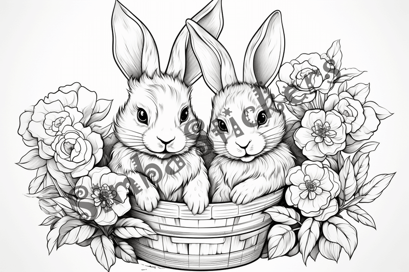 Colouring pages, bundle of rabbits in love, 10 images