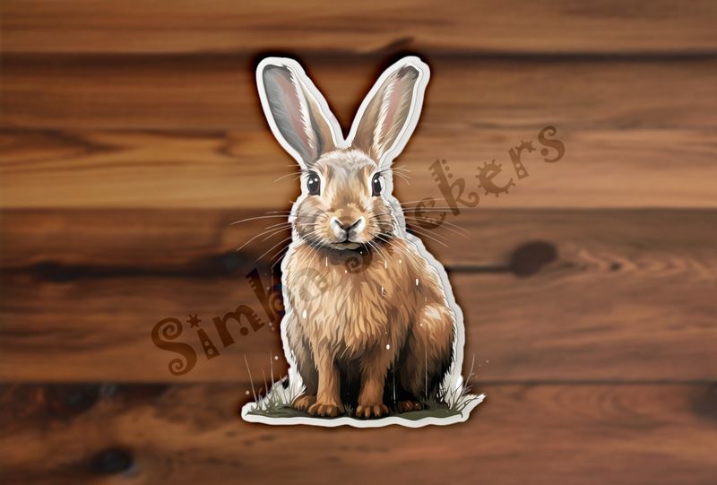 Hare stone-faced, on patch of grass