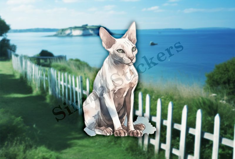 Sphynx cat sitting, watercolour