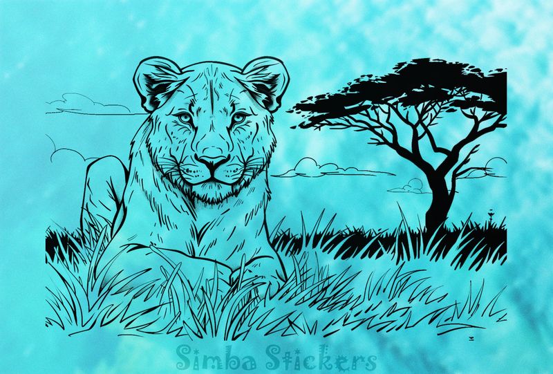 Lioness lying on the grass, outline art, gmh1h3