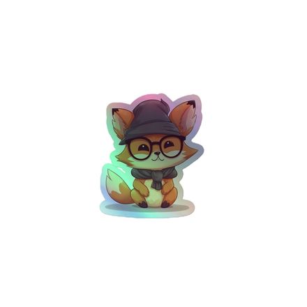 Kiss-Cut Holographic Stickers, Fox in hat and glasses, mirrored