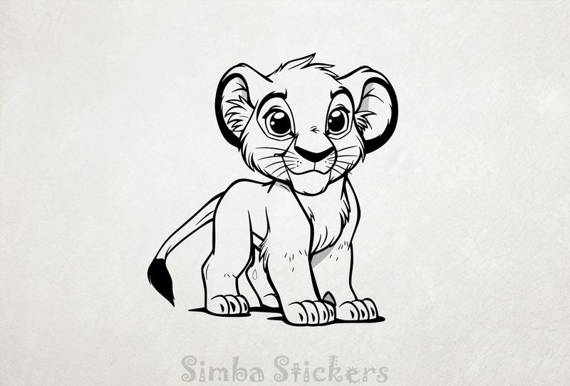 Lion cub looking surprised, outline art, femkgl