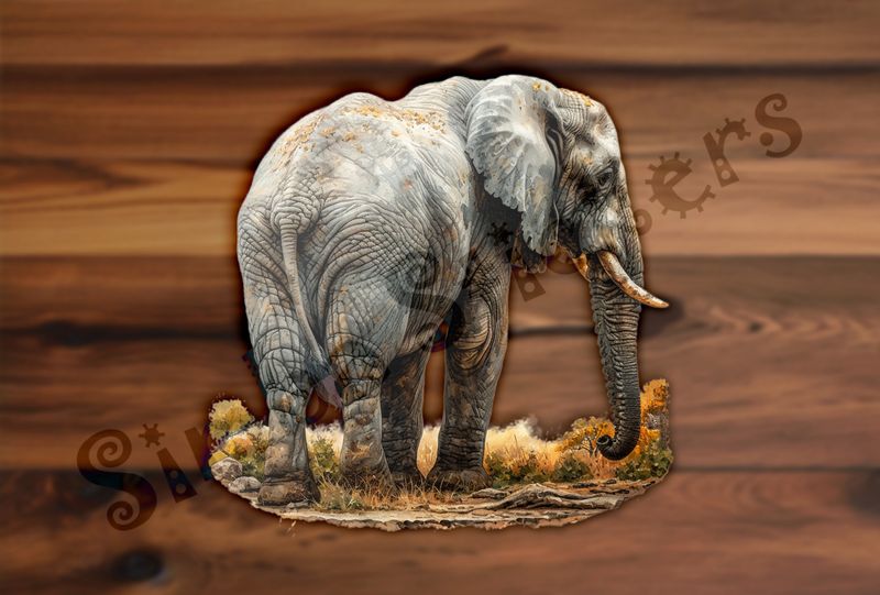 Elephant from behind, turned to the right, watercolour, utn7iz