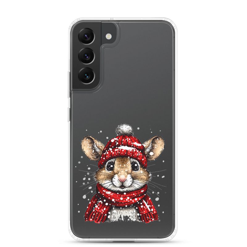 Clear Case for Samsung, Mouse wearing red winter hat and scarf in the snow, xg8dl3