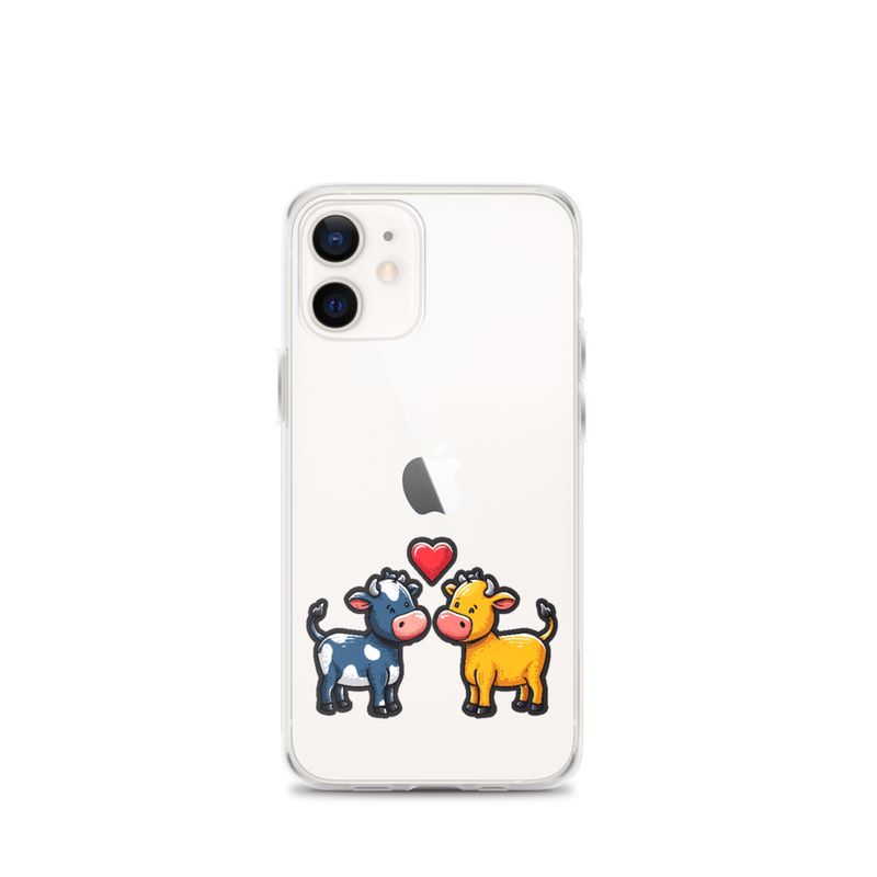 Clear Case for iPhone, Cattle, bull and cow in love, colourful , heart in picture, fvta2y