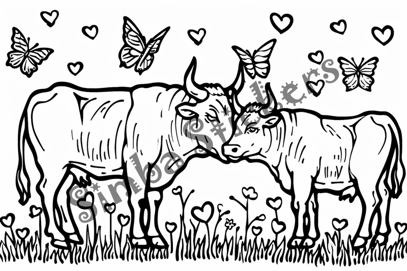 Colouring pages, bundle of cattle in love, 25 images