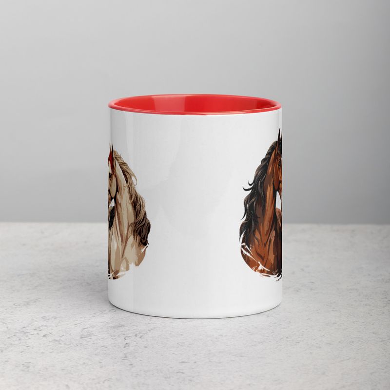 White Ceramic Mug with Color Inside, 11&amp;15oz, Horses nose-to-nose, jbgjpy