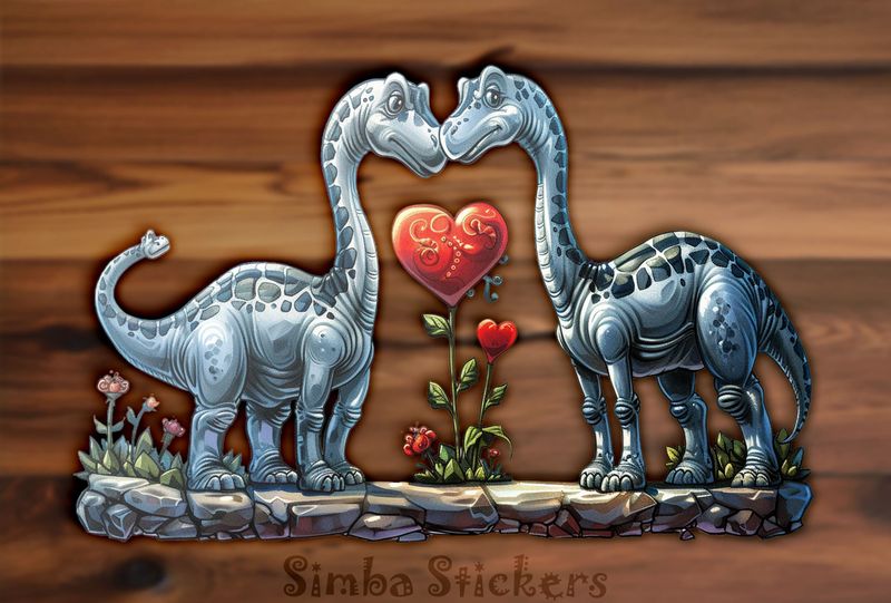 Dinosaurs in love, large Valentin&#x27;es heart , watercolour