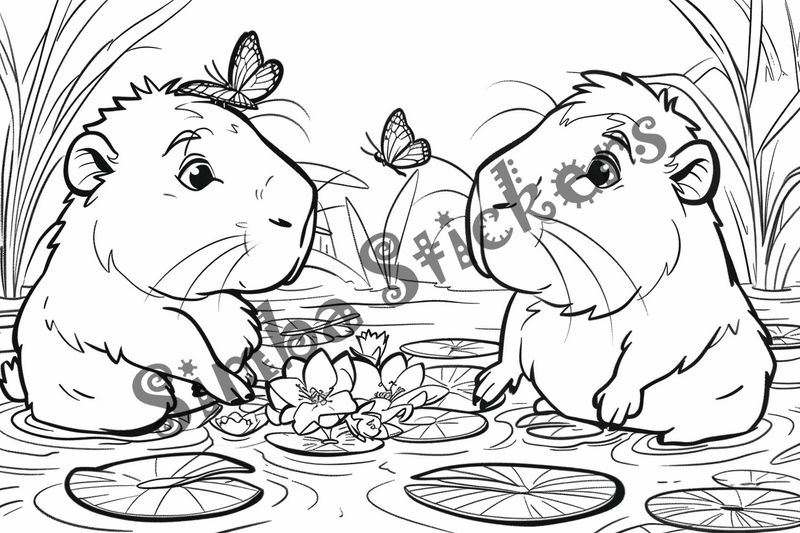 Colouring pages, bundle of capybaras, 50 images, pack 2
