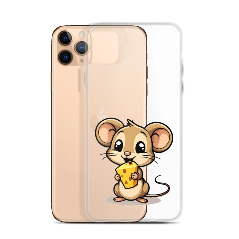 Clear Case for iPhone, Small Mouse happily licking large chunk of cheese, pqapy6