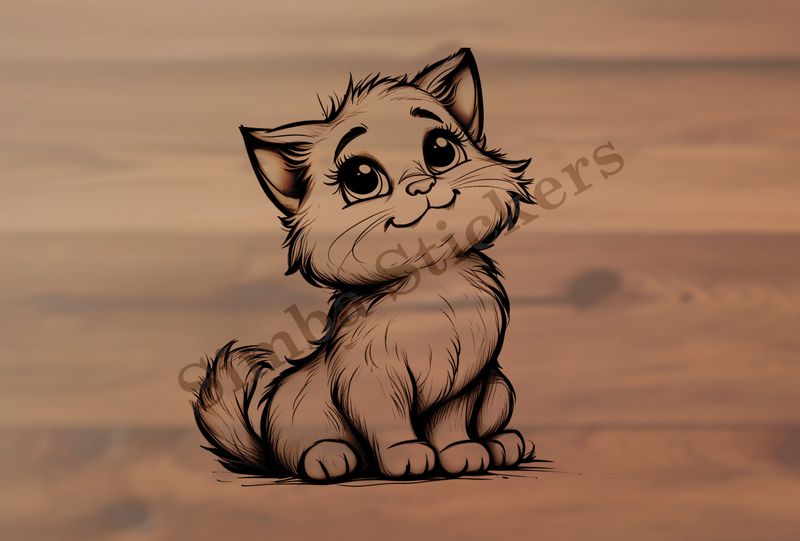 Cat kitten smiling, outline art, 7dlzve